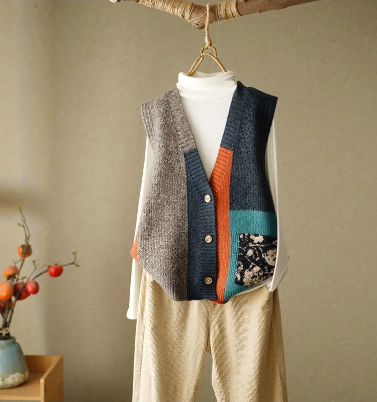 LM | Knitted vest in colorblock design