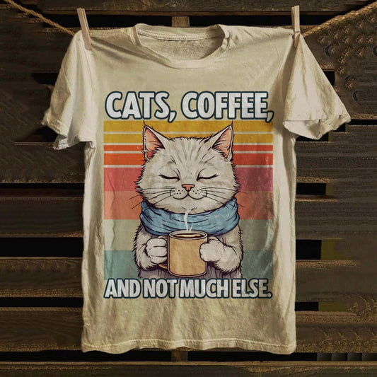 Comstylish Women's Cat Coffee Print Casual Short Sleeve T-shirt