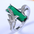 Rectangular Green Crystal Silver Ring