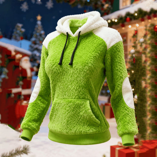 Comstylish Women's Casual Plush Contrast Color Stitching Christmas Sweatshirt