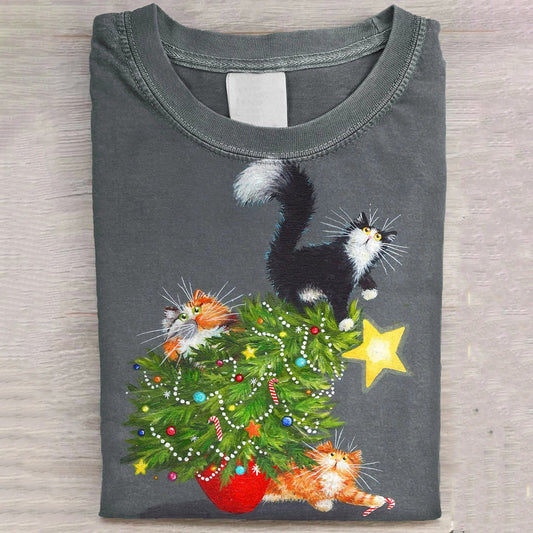 Women's Christmas Cat Art Print Short Sleeve T-shirt elevenforest