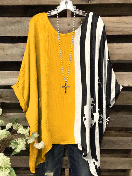 Women's Vintage Abstract Stripe Art Print Crew Neck Top