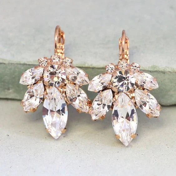 Pink Leaf Crystal Earrings