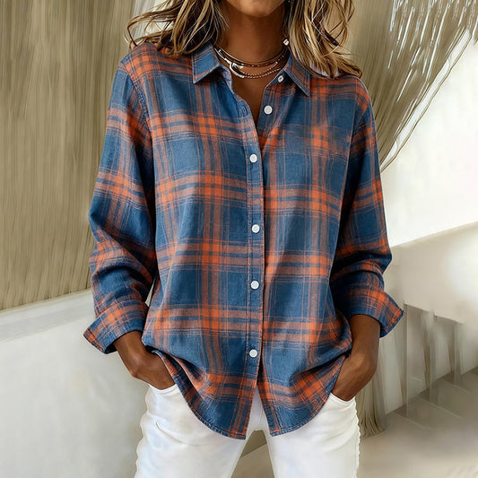 Comstylish Women's Casual Retro Plaid Print Shirt