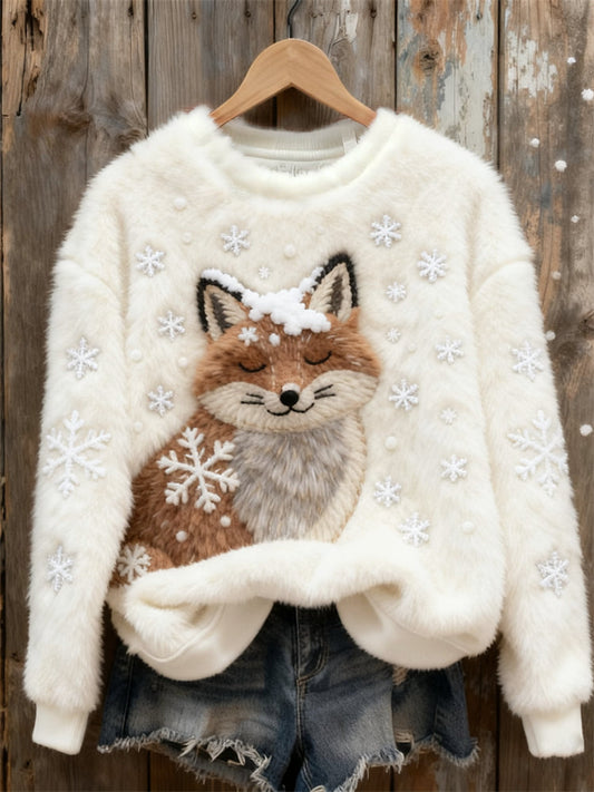 Fuzzy Fox In The Snow Snowflakes Cozy Plush Sweatshirt artswardrobe