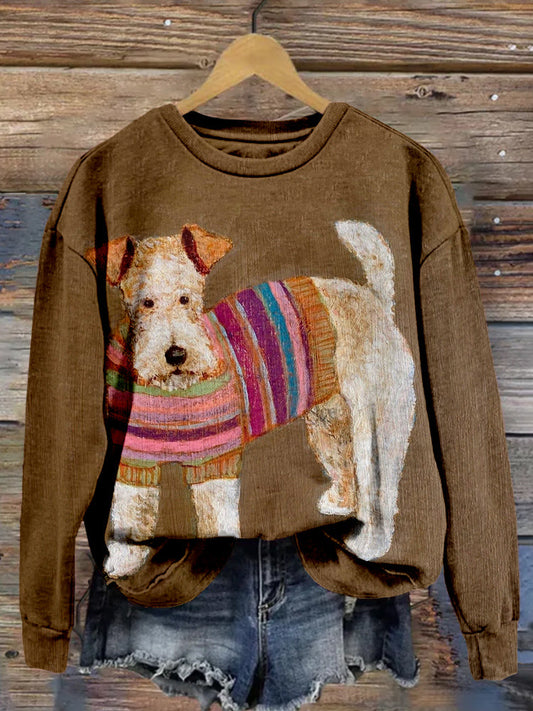 Comstylish Cute Fox Terrier Dog Pattern Vintage Sweatshirt