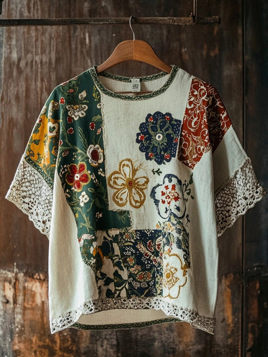 Vintage Ethnic Floral Linen Men's T-shirt artswardrobe