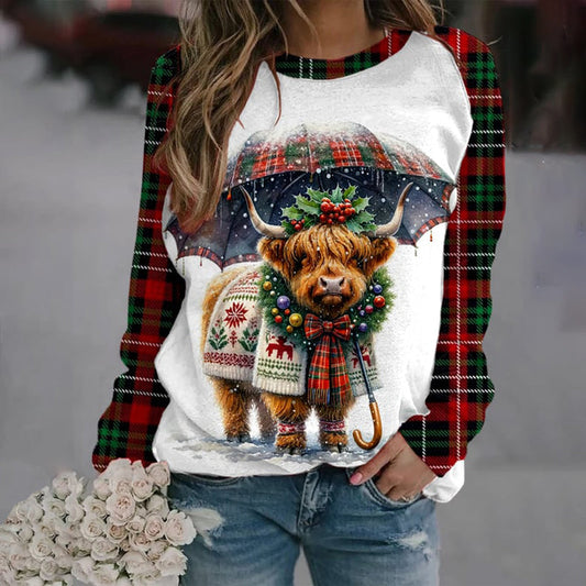 Women's Christmas Highland Cow Print Sweatshirt artswardrobe