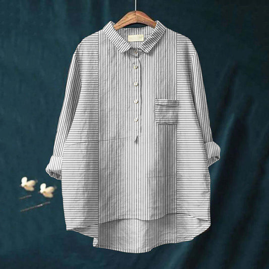 Comstylish Striped Printed Lapel Loose Shirt