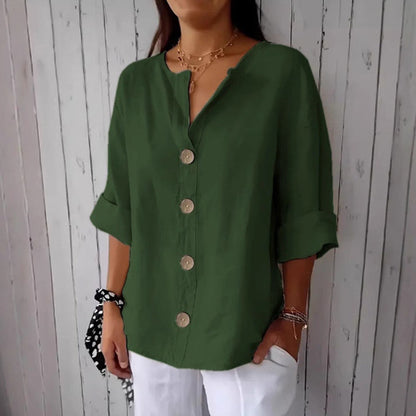 Comstylish Solid Color Linen Blend Button Casual Shirt