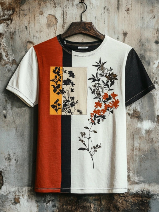 Floral Print Patchwork Pattern Men's T-shirt artswardrobe