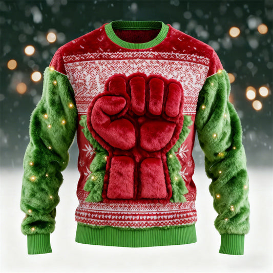 Comstylish Christmas Power Gesture Design Men's Flannel Sweatshirt