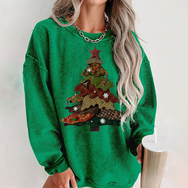 Comstylish Christmas Tree Print Crew Neck Sweatshirt