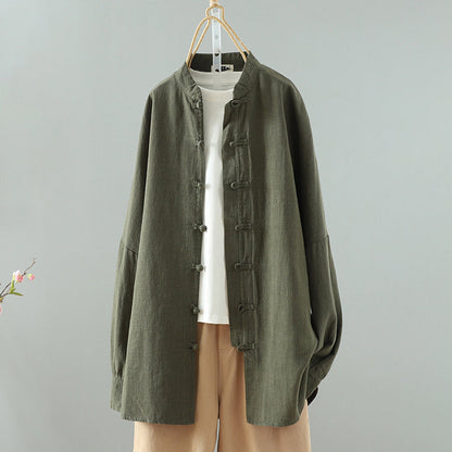 Comstylish Women's Retro Button Up Cotton And Linen Shirt