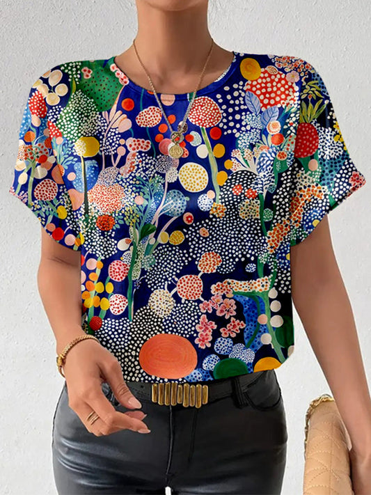 Comstylish Abstract Japanese Botanical Art Casual T Shirt
