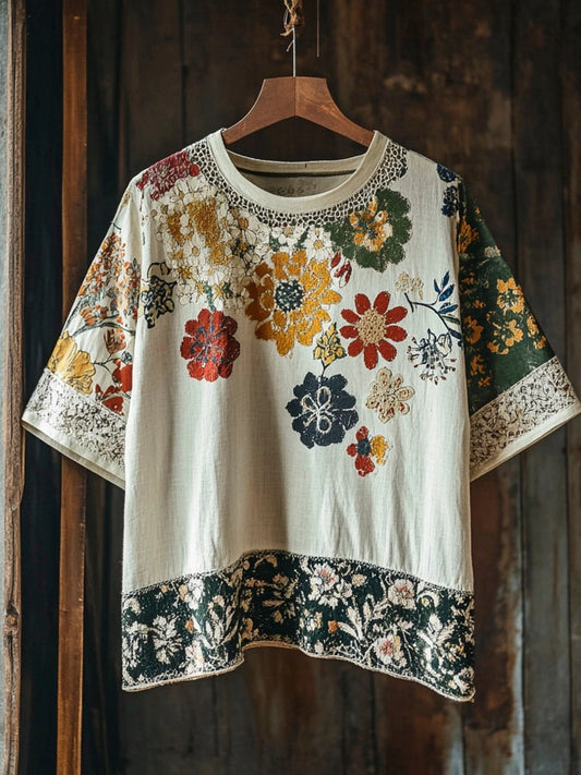 Vintage Ethnic Lace Floral Linen Men's T-shirt artswardrobe