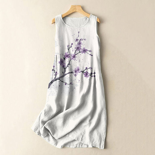 Vintage Lovely Purple Plum Blossom Art Pattern Casual Midi Dress artswardrobe