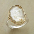 White Glass Silver Ring
