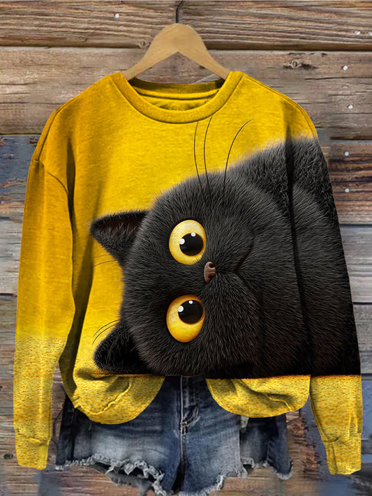 Cute Black Cat Art Vintage Washed Sweatshirt elevenforest