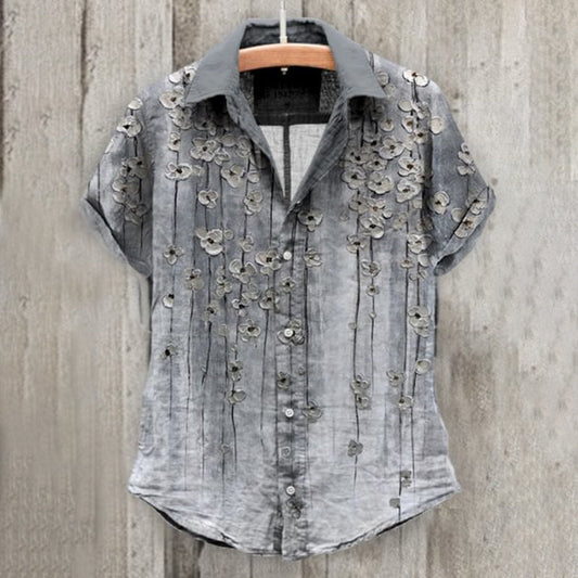 Comstylish Vintage Floral Print Lapel Short Sleeve Shirt