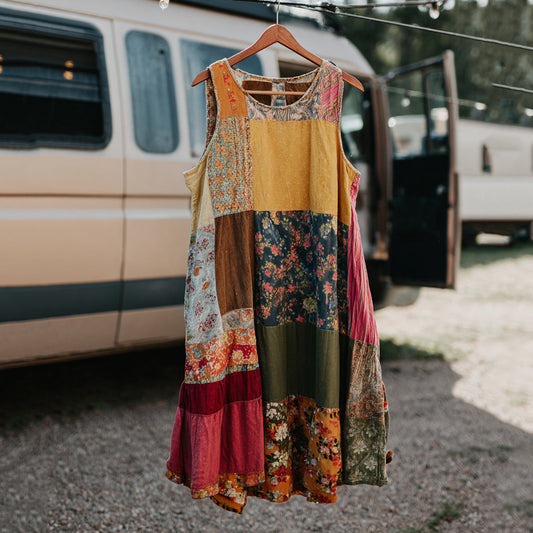 Countryside Style Collection Classy Patchwork Floral Pattern Art Linen Tank Dress artswardrobe