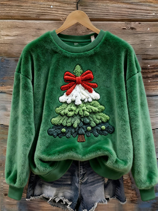 Comstylish Lovely Fuzzy Christmas Tree Cozy Plush Sweatshirt
