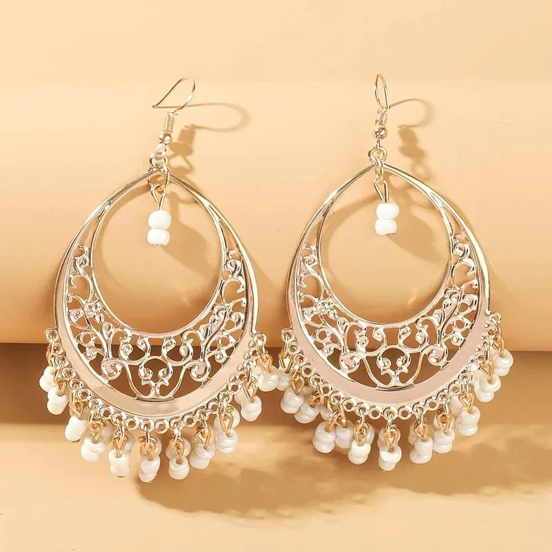 White Beads Mandala Earrings