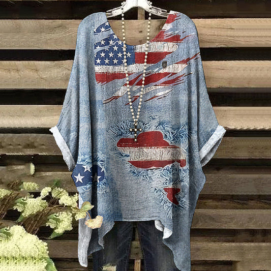 Vintage Independence Day American Flag Art Irregular Shirt artswardrobe