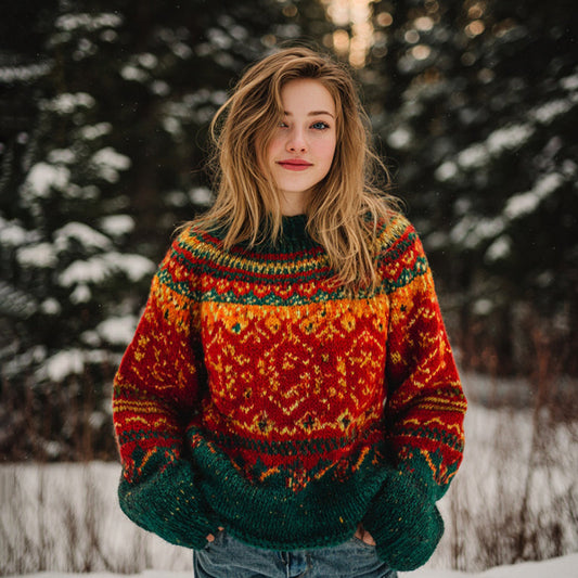 Comstylish Women's Christmas Fair Isle Vintage Jacquard Knit Sweater