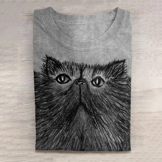 Women's Persian Cat Folk Art Casual T-Shirt elevenforest