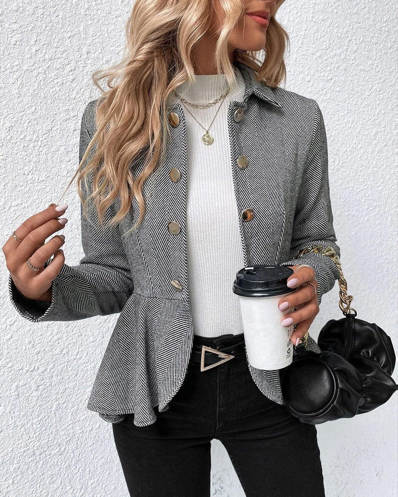 LM | Striped blazer with buttons and gathered hem, elegant slim fit