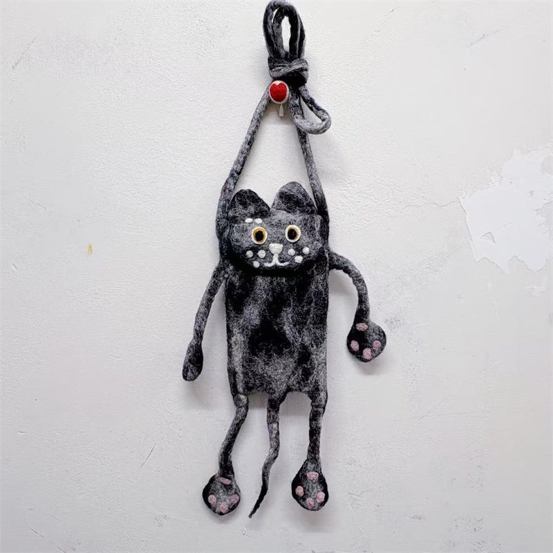 Comstylish Vintage Funny Black Cat Handmade Felt Bag