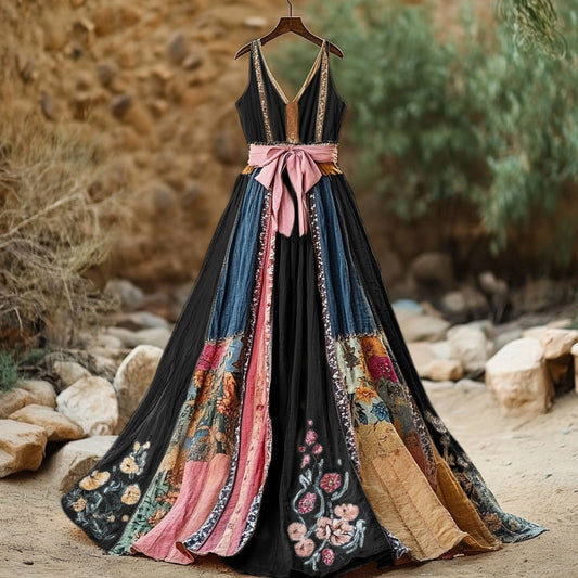 Women's Vintage Floral Art Linen Dress artswardrobe
