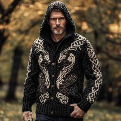 Men's Viking Wolf Celtic Chunky Hooded Cardigan artswardrobe