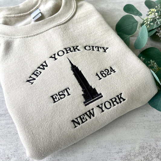 Comstylish 1624 Empire State Building Embroidered Casual Sweatshirt