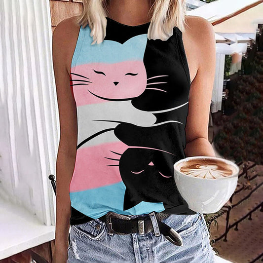 Trans Color Cat & Black Cat Contrast Tank Top elevenforest