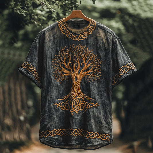 Viking Mythology Celtic Knot Tree Of Life Cotton Linen T-shirt artswardrobe
