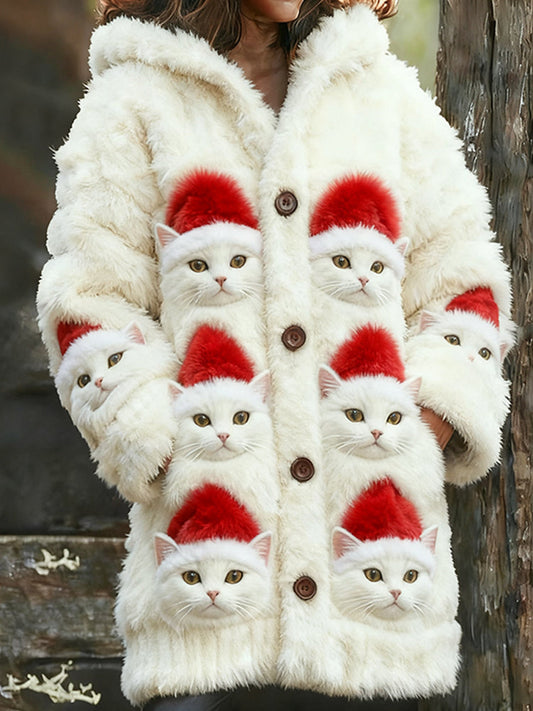 Comstylish Women's Christmas Cat Cardigan Long Sweater