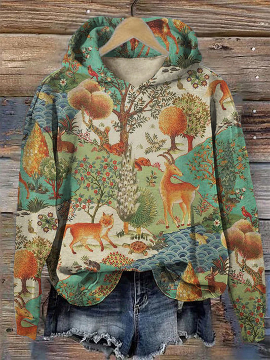 Forest Animals Japanese Art Cozy Hoodie artswardrobe