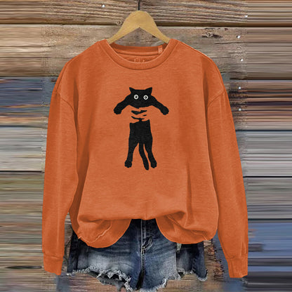 Comstylish Women's Hugging Black Cat Abstract Art Painting Sweatshirt