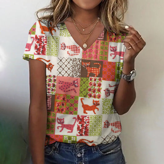 Comstylish Women's Vintage Cat Floral T-shirt
