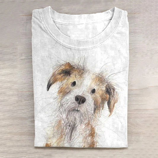Comstylish Cute Dog Art Scrawled Puppy Print Casual Short Sleeve T-Shirt