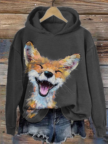 Lovely Smiling Fox Art Cozy Hoodie artswardrobe