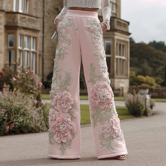 Women's Vintage Floral Embroidery Art Sweatpants