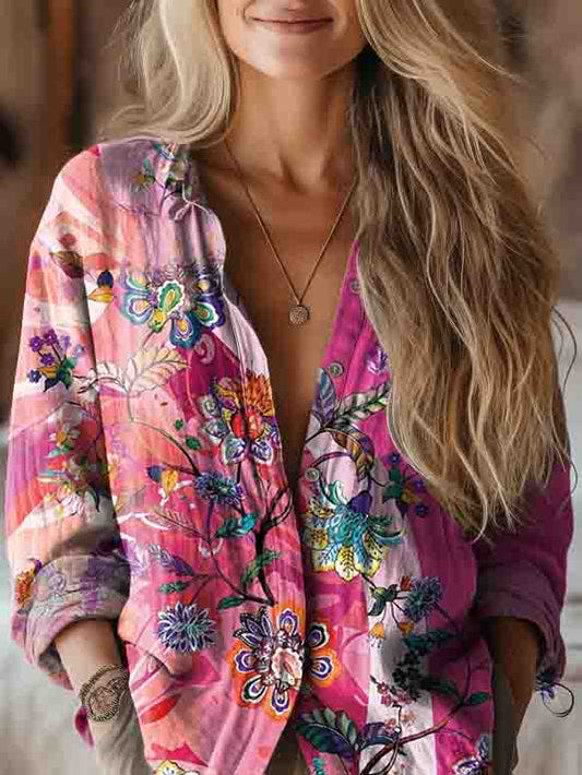 Women's Vintage Floral Art Print Casual Long Sleeve Comfortable Cotton