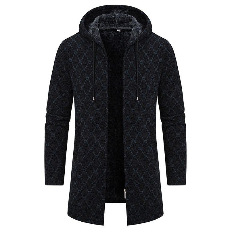 Men's Vintage Knitted Pattern Comfortable Plush Hooded Coat elevenforest