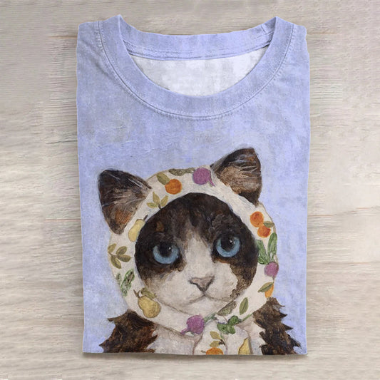 Abstract Creative Cat Family Fashion Cute Babushka Cat Art Print Cotton Graphic T-shirt elevenforest