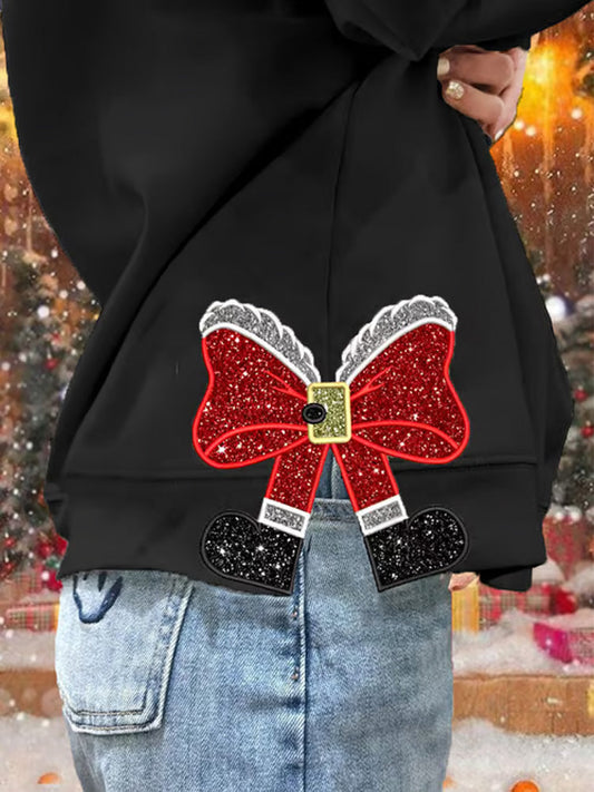 Comstylish Women's Shiny Christmas Side Bow Print Casual Sweatshirt