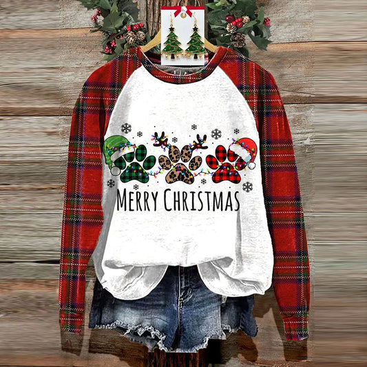Comstylish Christmas Paw Lover Print Casual Sweatshirt