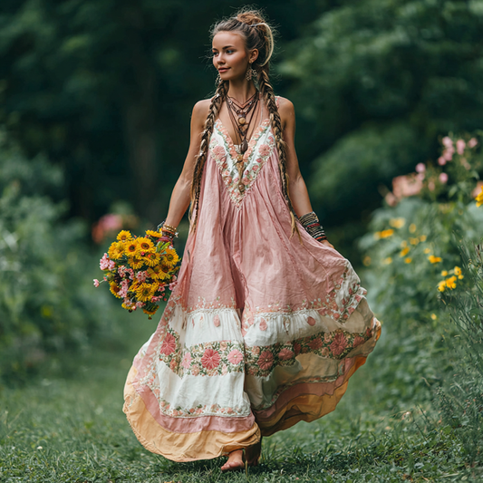 Women's Vintage Floral Patterned Suspender Dress artswardrobe